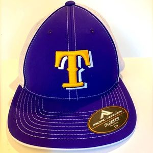 Purple White Cap with Gold Initial T Baseball Hat S/M 6-7/8 - 7-3/8 Pacific